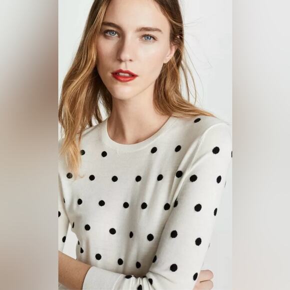 Theory Crewneck Polka Dot Merino Wool Sweater Ivory and Black Size Small - Picture 4 of 9